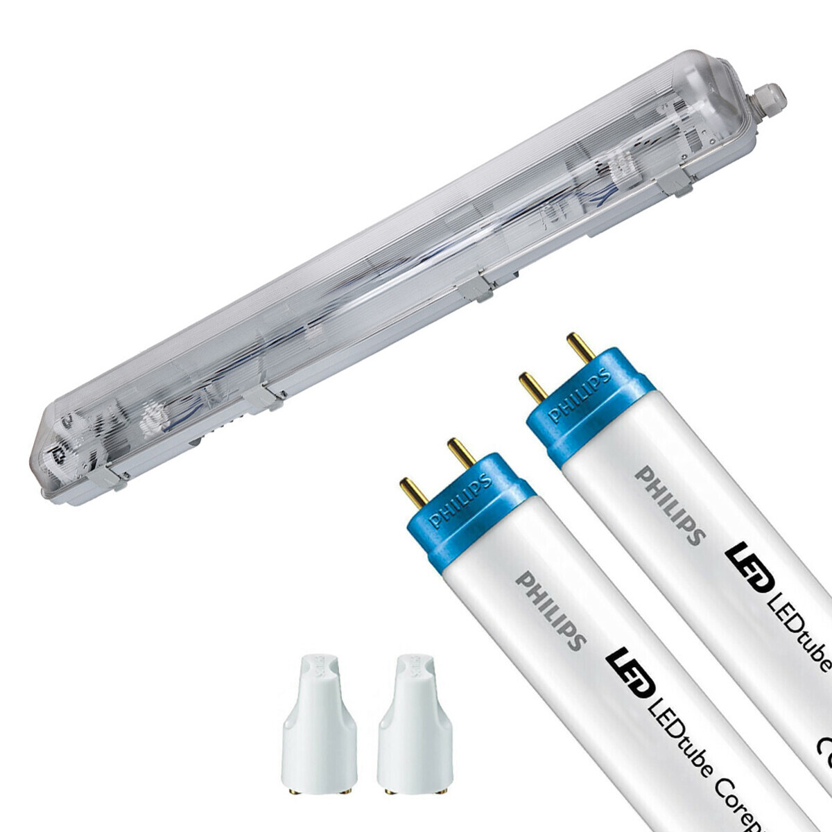 LED Feuchtraumleuchte mit T8 Röhren - Velvalux Strela - 60cm - Doppelt - Verbindbar - Wasserdicht IP65 - Philips - CorePro LEDtube EM 840 - 16W - Natürliches Weiß 4000K | Ersetzt 36W