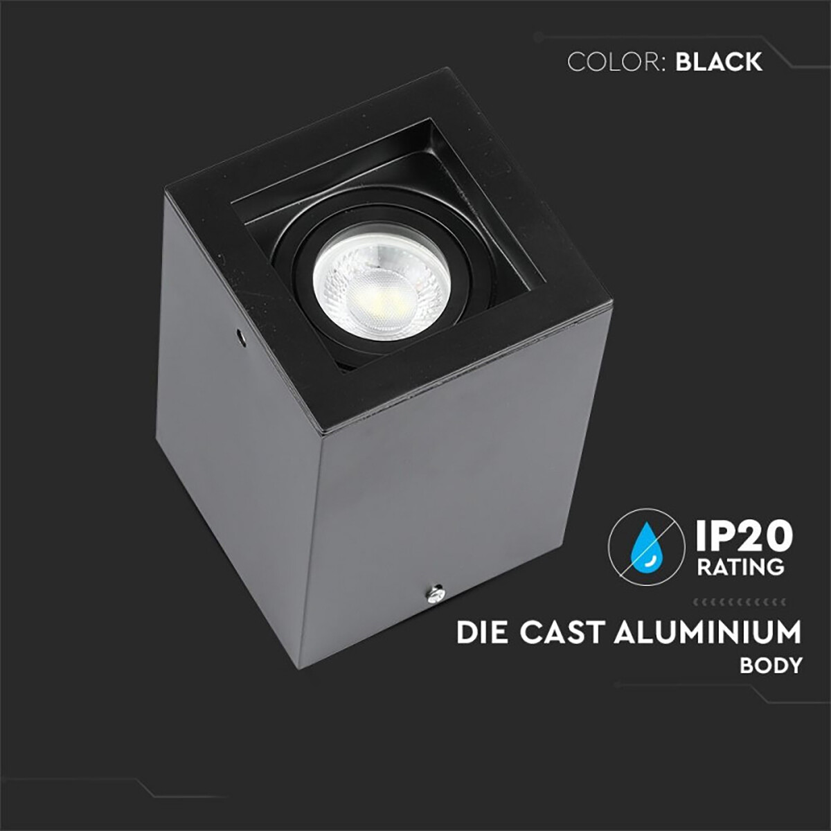 LED Aufbauspot - Viron Halo - GU10 Sockel - Quadratisch - Mattschwarz - Aluminium