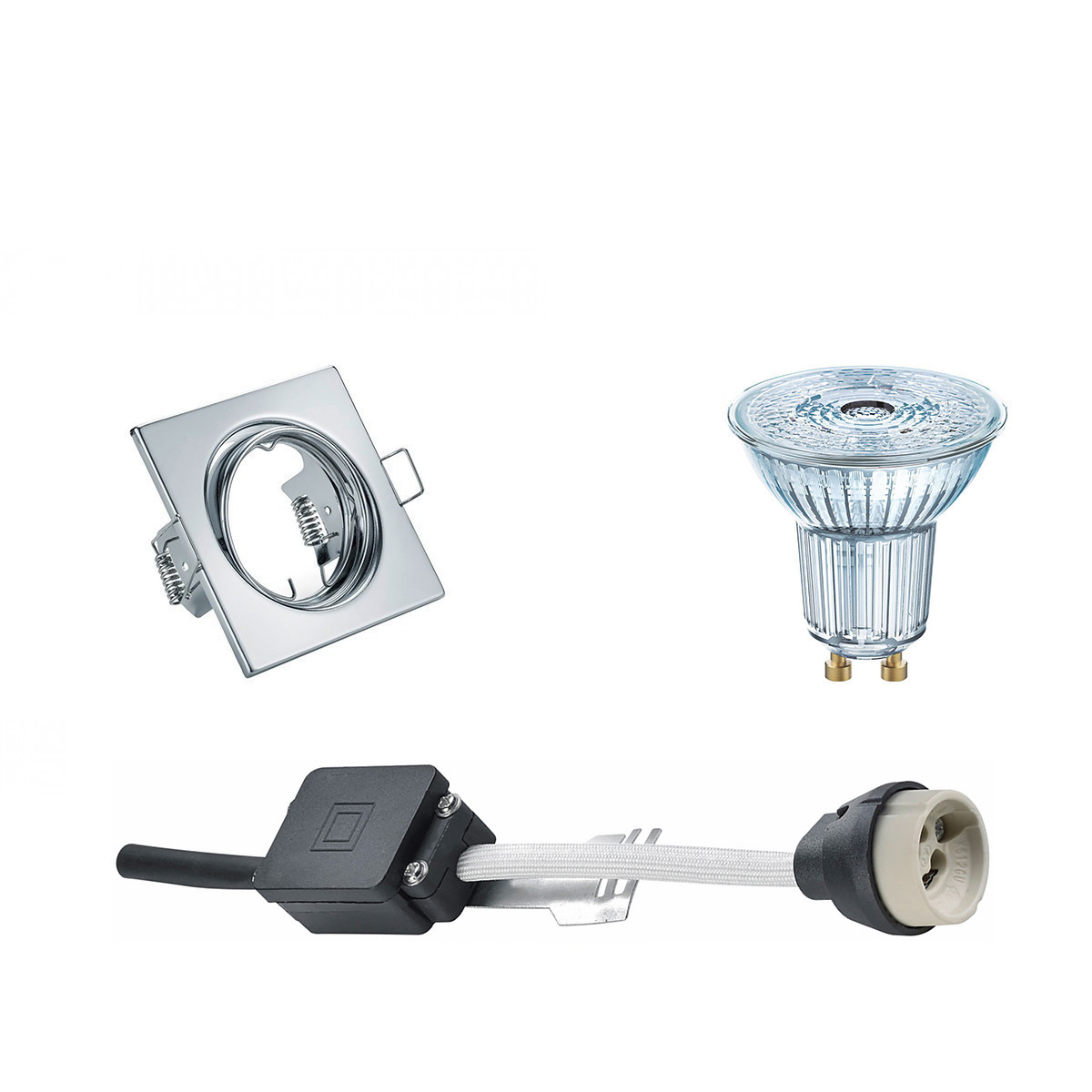 LEDVANCE - LED Spot Set - Parathom PAR16 927 36D - GU10 Sockel - Dimmbar - Einbau Quadratisch - Glänzend Chrom - 4.5W - Warmweiß 2700K - Kippbar 80mm