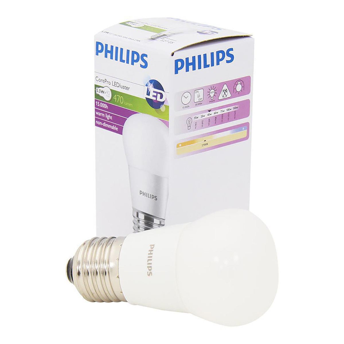 PHILIPS - LED Lamp - CorePro Lustre 827 P45 FR - E27 Sockel - 5.5W - Warmweiß 2700K | Ersetzt 40W