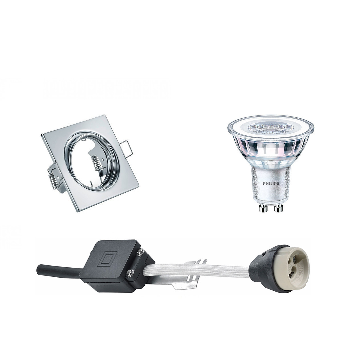 PHILIPS - LED Spot Set - CorePro 830 36D - GU10 Sockel - Dimmbar - Einbau Quadratisch - Chrom - 4W - Warmweiß 3000K - Kippbar 80mm