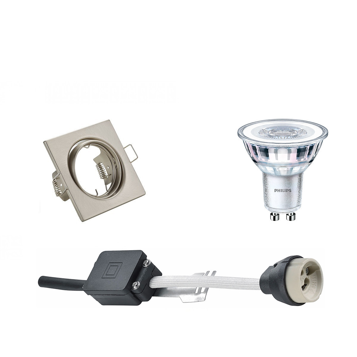 PHILIPS - LED Spot Set - CorePro 830 36D - GU10 Sockel - Dimmbar - Einbau Quadratisch - Matt Nickel - 4W - Warmweiß 3000K - Kippbar 80mm