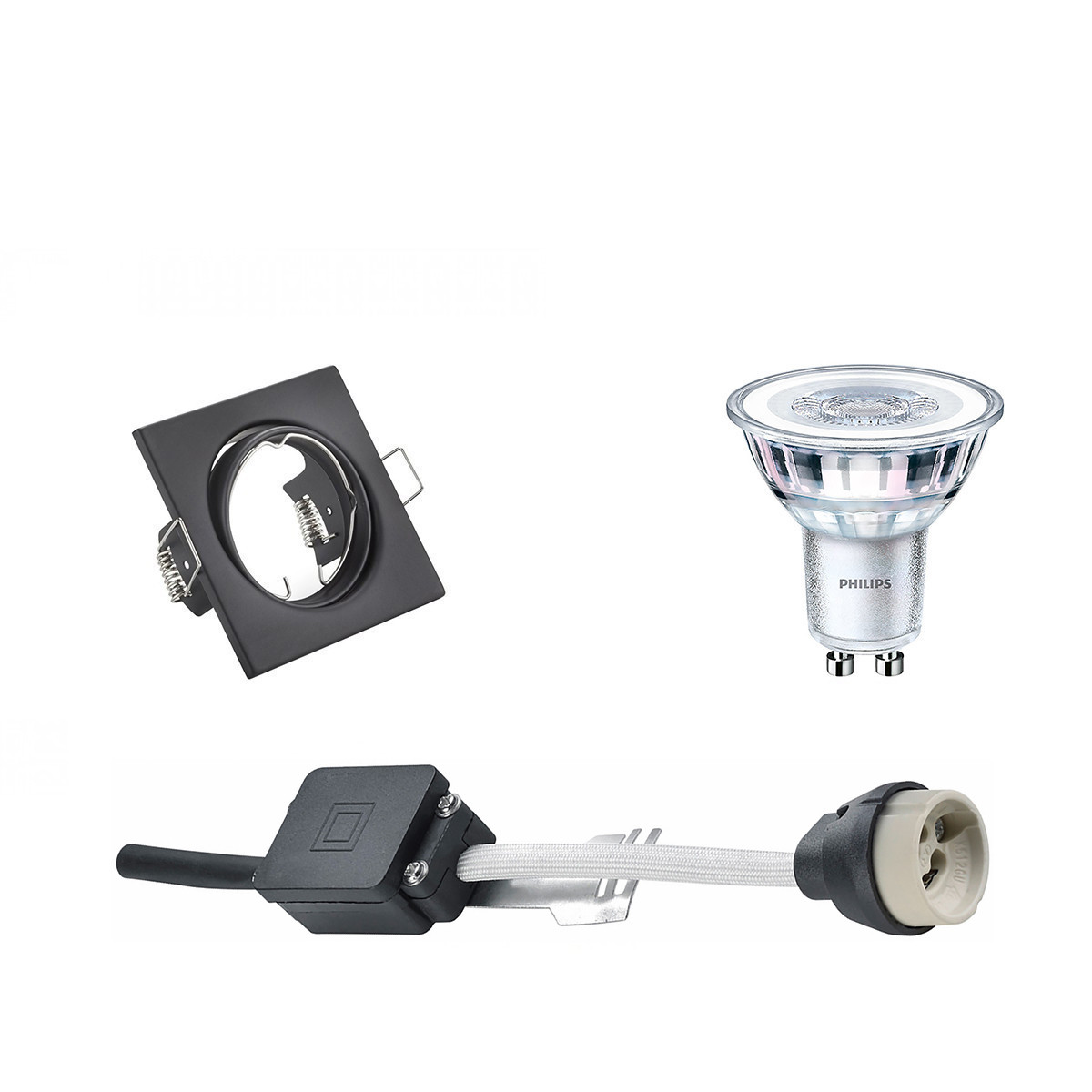 PHILIPS - LED Spot Set - CorePro 840 36D - GU10 Sockel - Dimmbar - Einbau Quadratisch - Mattschwarz - 5W - Universalweiß 4000K - Kippbar 80mm