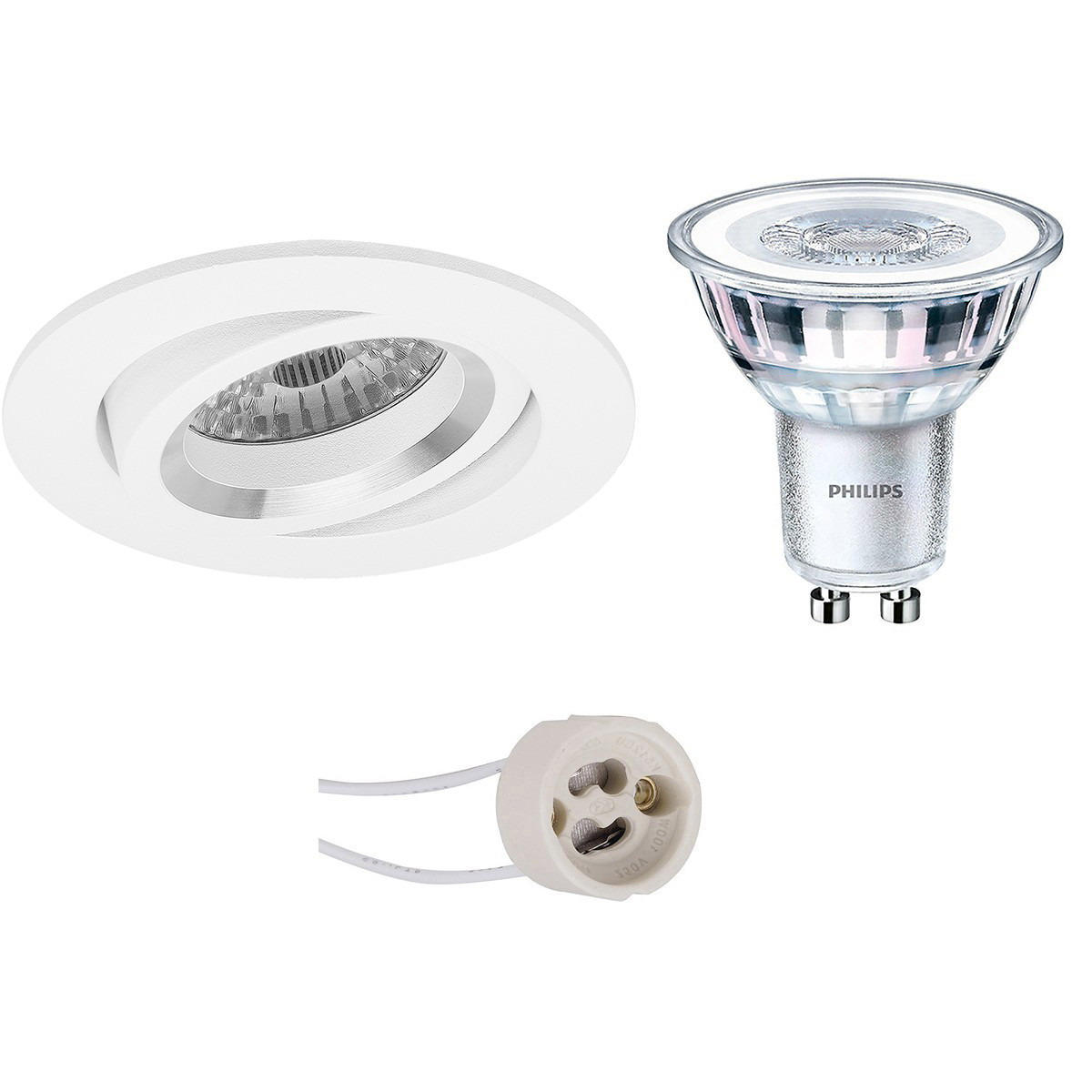 PHILIPS - LED Spot Set - CorePro 827 36D - Pragmi Aerony Pro - GU10 Sockel - Einbau Rund - Mattweiß - 4.6W - Warmweiß 2700K - Kippbar - Ø82mm