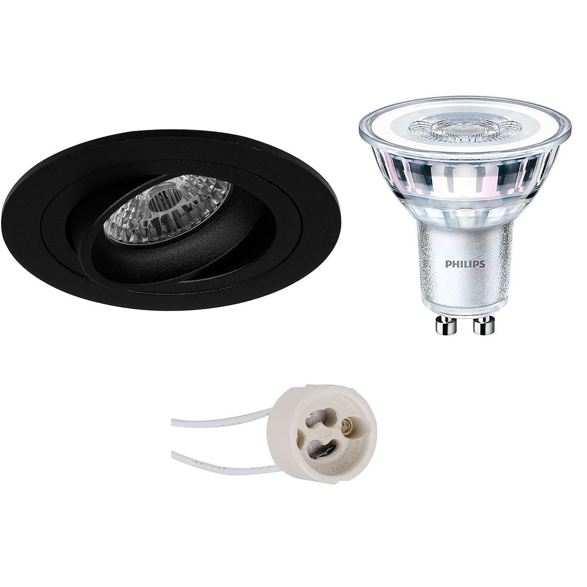 PHILIPS - LED Spot Set - CorePro 827 36D - Pragmi Alpin Pro - GU10 Sockel - Einbau Rund - Mattschwarz - 4.6W - Warmweiß 2700K - Kippbar Ø92mm