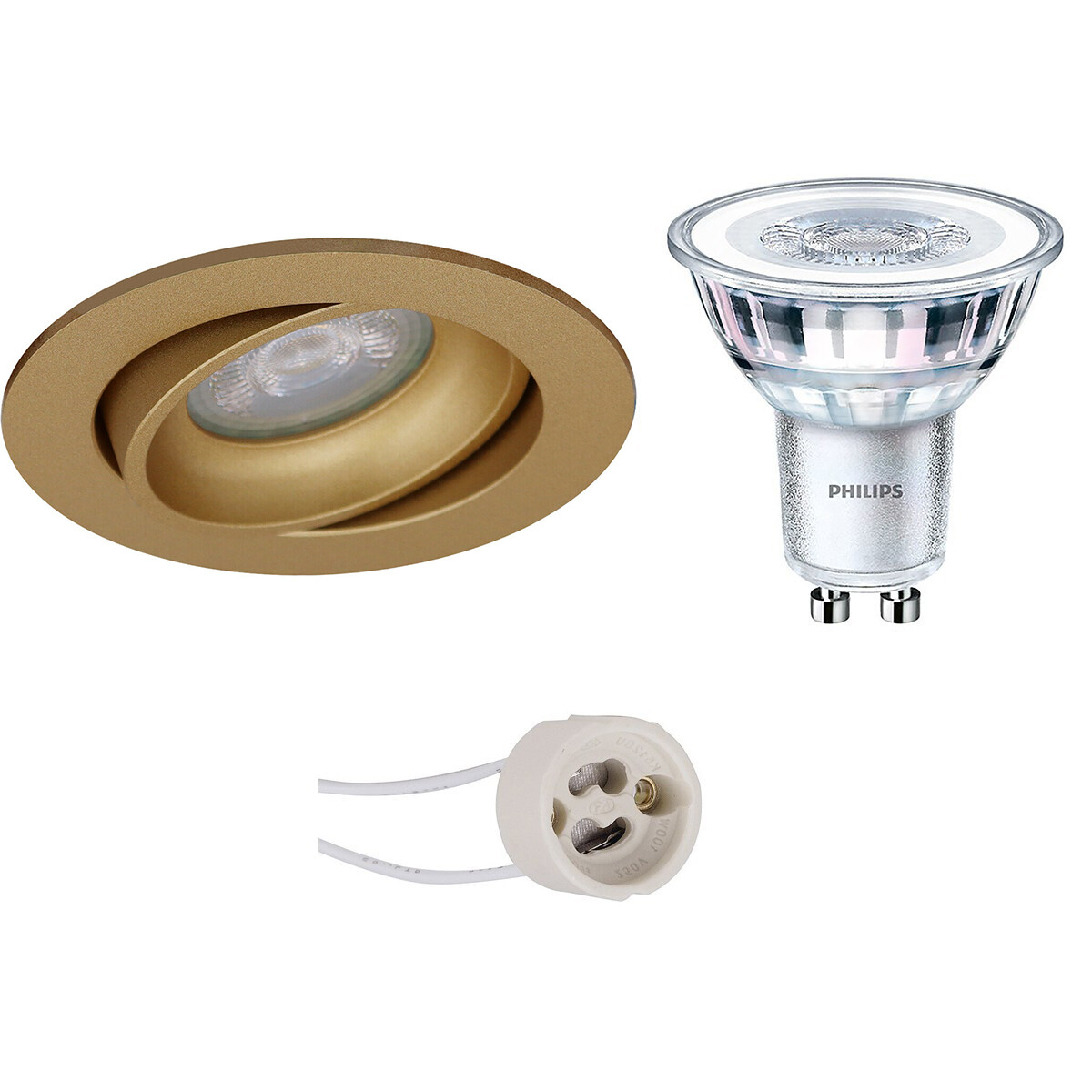 PHILIPS - LED Spot Set - CorePro 830 36D - Pragmi Delton Pro - GU10 Sockel - Einbau Rund - Matt Gold - 3.5W - Warmweiß 3000K - Kippbar - Ø82mm