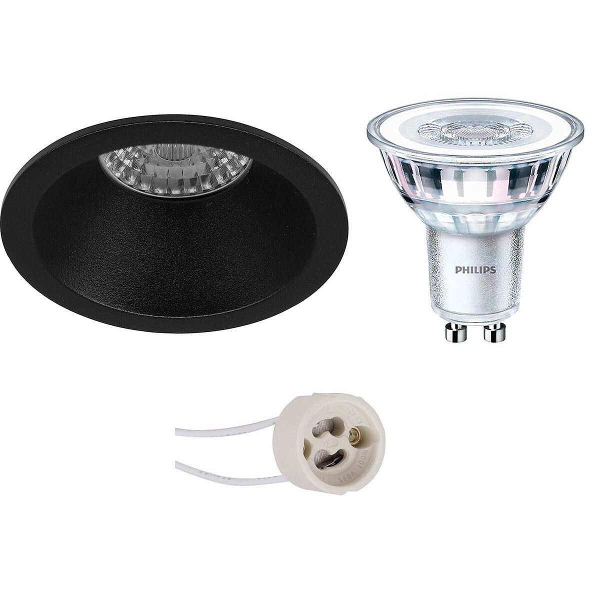 PHILIPS - LED Spot Set - CorePro 830 36D - Pragmi Pollon Pro - GU10 Sockel - Dimmbar - Einbau Rund - Mattschwarz - 4W - Warmweiß 3000K - Deep - Ø82mm