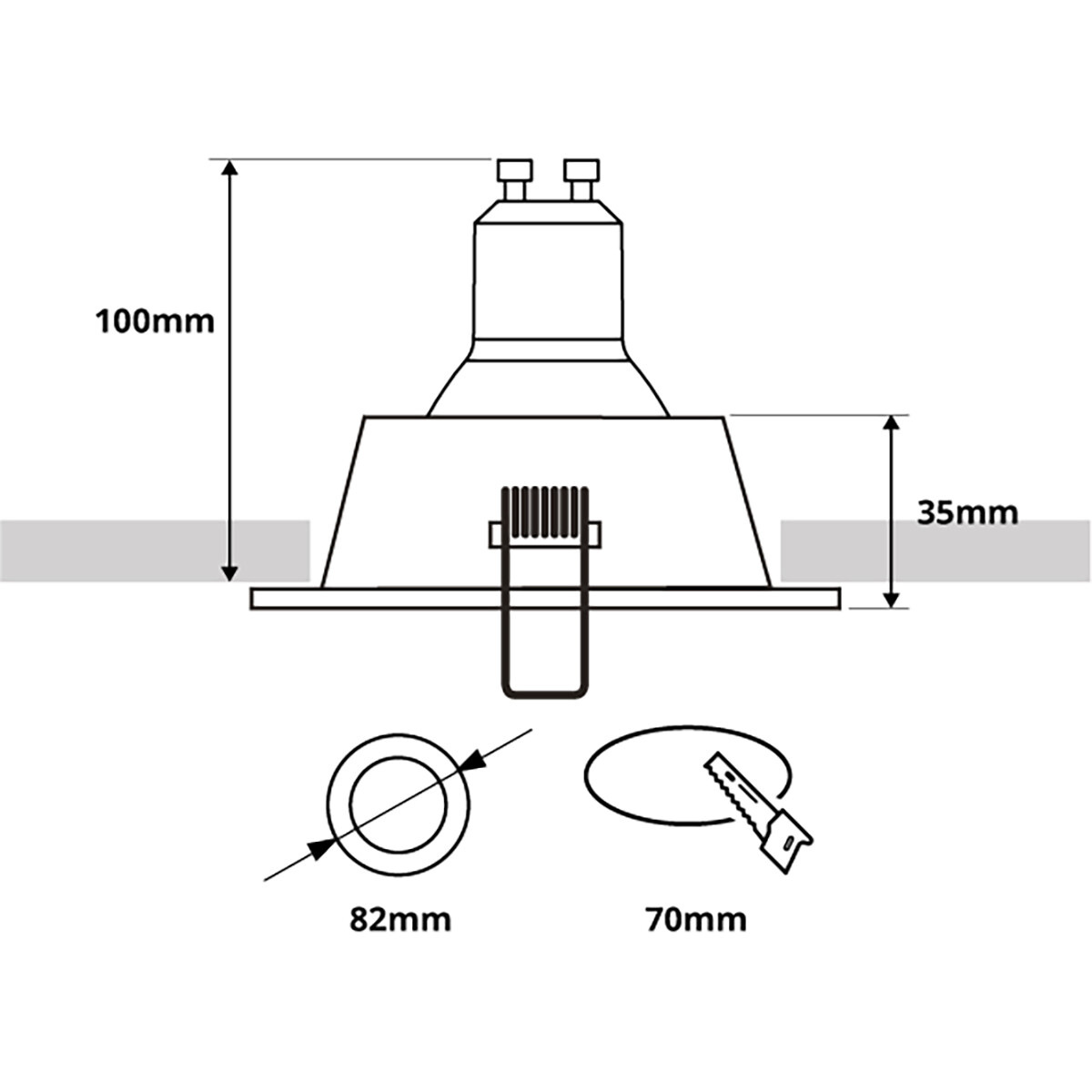 LED Spot Set - Pragmi Pollon Pro - GU10 Fassung - Runde Einbaustrahler - Mattschwarz/Gold - Vertieft - Ø82mm - Philips - CorePro 830 36D - 4W - Warmweiß 3000K - Dimmbar