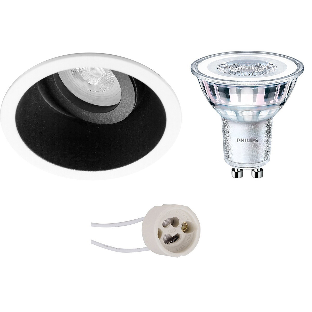 PHILIPS - LED Spot Set - CorePro 827 36D - Pragmi Zano Pro - GU10 Sockel - Einbau Rund - Mattschwarz/Weiß - 4.6W - Warmweiß 2700K - Kippbar - Ø93mm