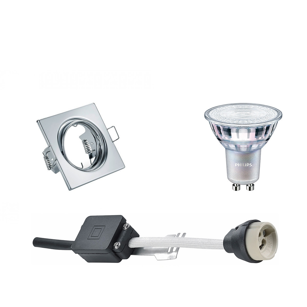 PHILIPS - LED Spot Set - MASTER 927 36D VLE - GU10 Sockel - DimTone Dimmbar - Einbau Quadratisch - Chrom - 3.7W - Warmweiß 2200K-2700K - Kippbar 80mm