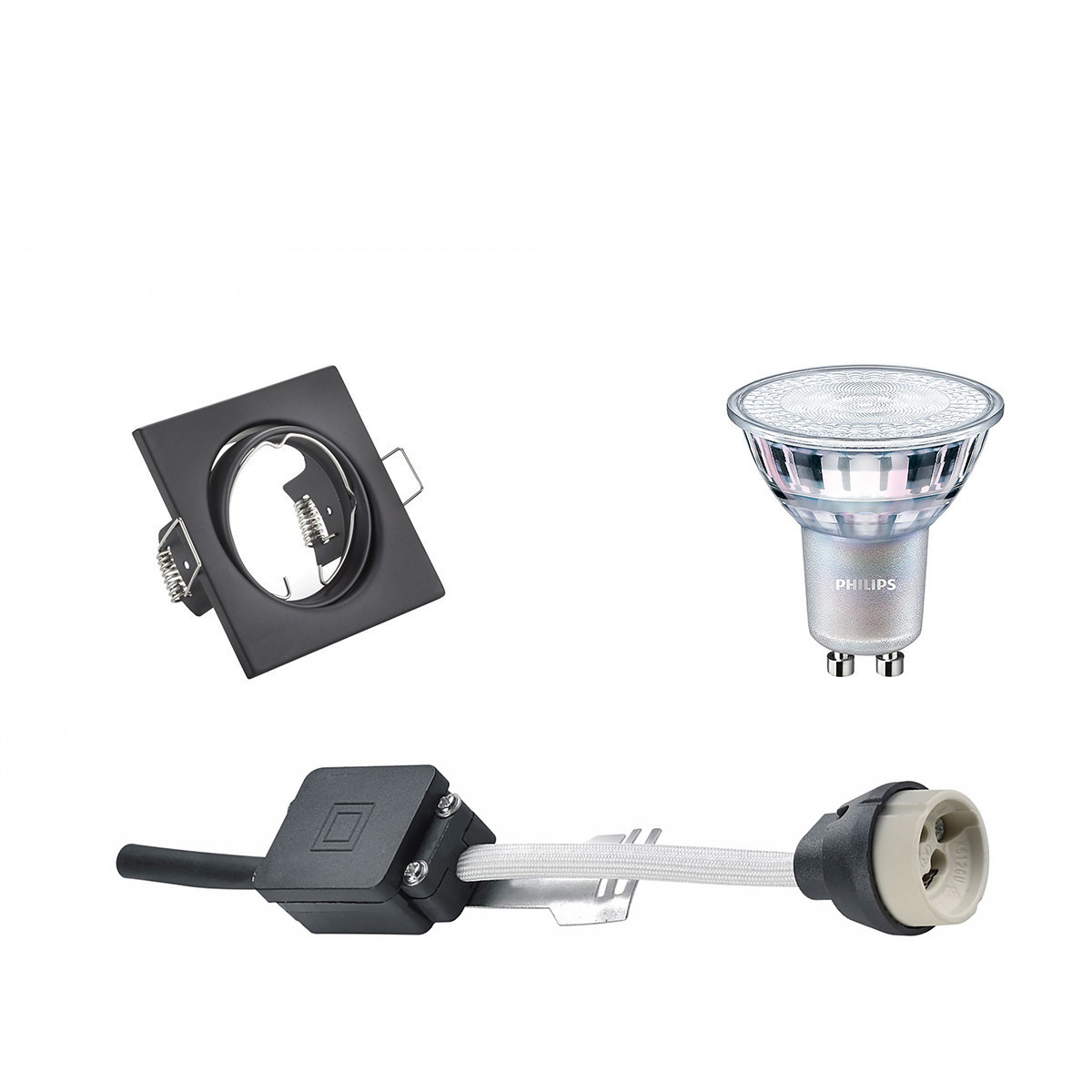 PHILIPS - LED Spot Set - MASTER 927 36D VLE - GU10 Sockel - DimTone Dimmbar - Einbau Quadratisch - Mattschwarz - 3.7W - Warmweiß 2200K-2700K - Kippbar 80mm