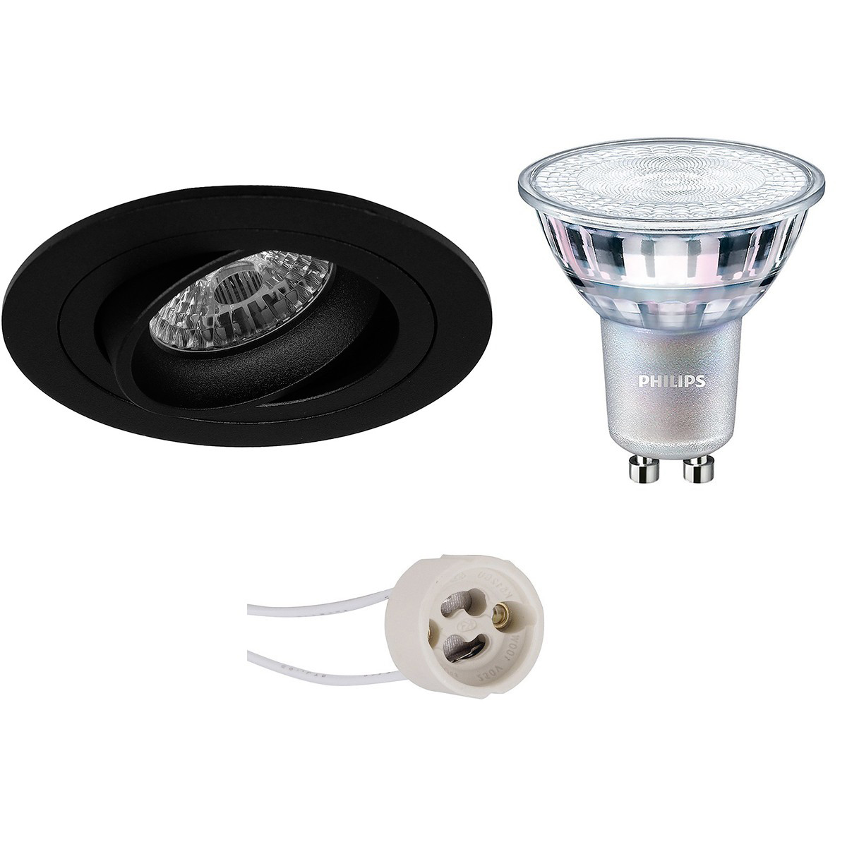 PHILIPS - LED Spot Set - MASTER 927 36D VLE - Pragmi Alpin Pro - GU10 Sockel - DimTone Dimmbar - Einbau Rund - Mattschwarz - 3.7W - Warmweiß 2200K-2700K - Kippbar Ø92mm