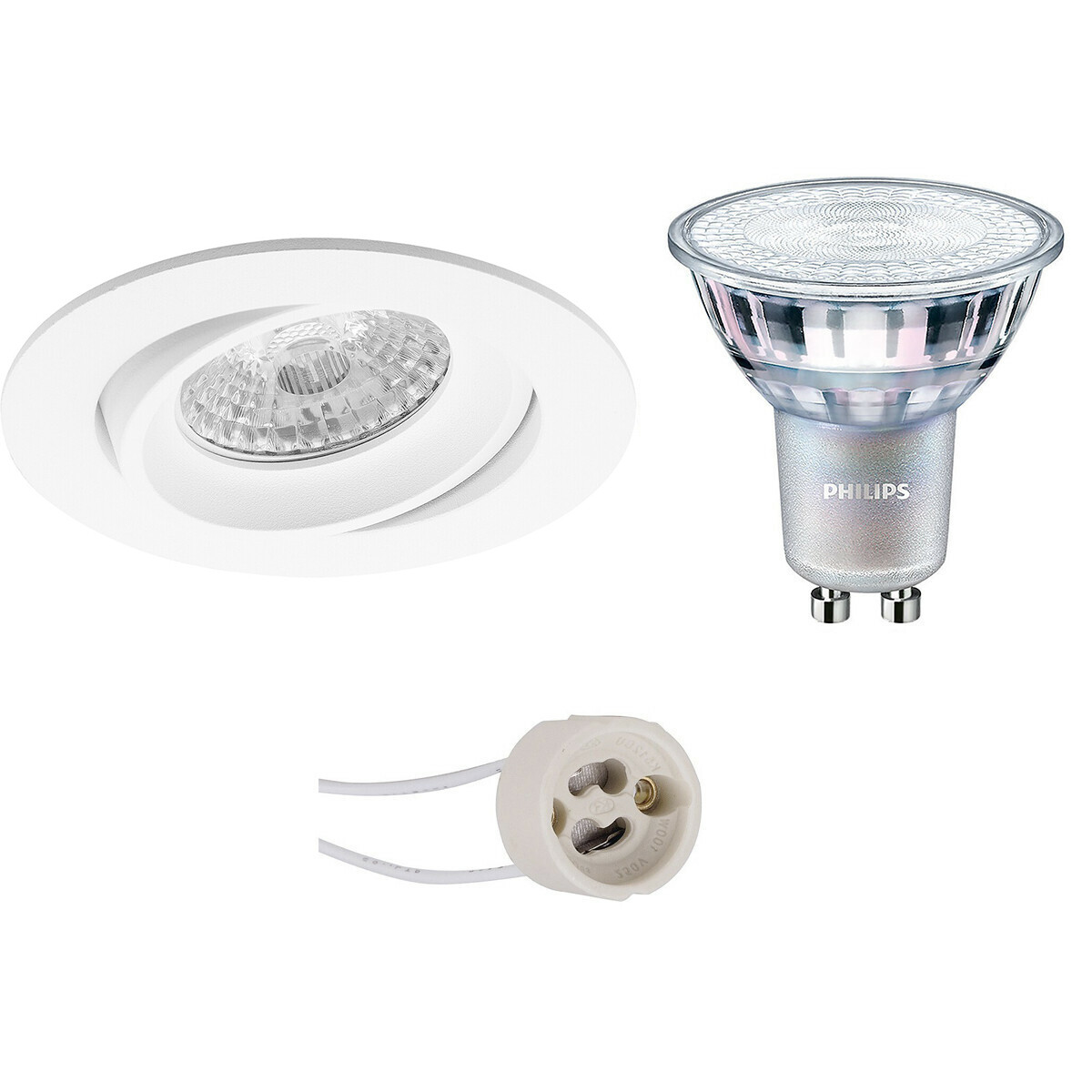 PHILIPS - LED Spot Set - MASTER 927 36D VLE - Pragmi Delton Pro - GU10 Sockel - DimTone Dimmbar - Einbau Rund - Mattweiß - 3.7W - Warmweiß 2200K-2700K - Kippbar - Ø82mm