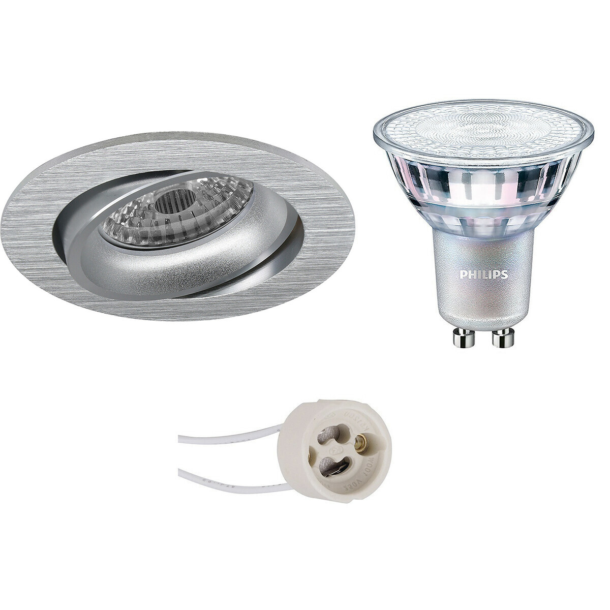 PHILIPS - LED Spot Set - MASTER 927 36D VLE - Pragmi Delton Pro - GU10 Sockel - DimTone Dimmbar - Einbau Rund - Matt Silber - 4.9W - Warmweiß 2200K-2700K - Kippbar - Ø82mm