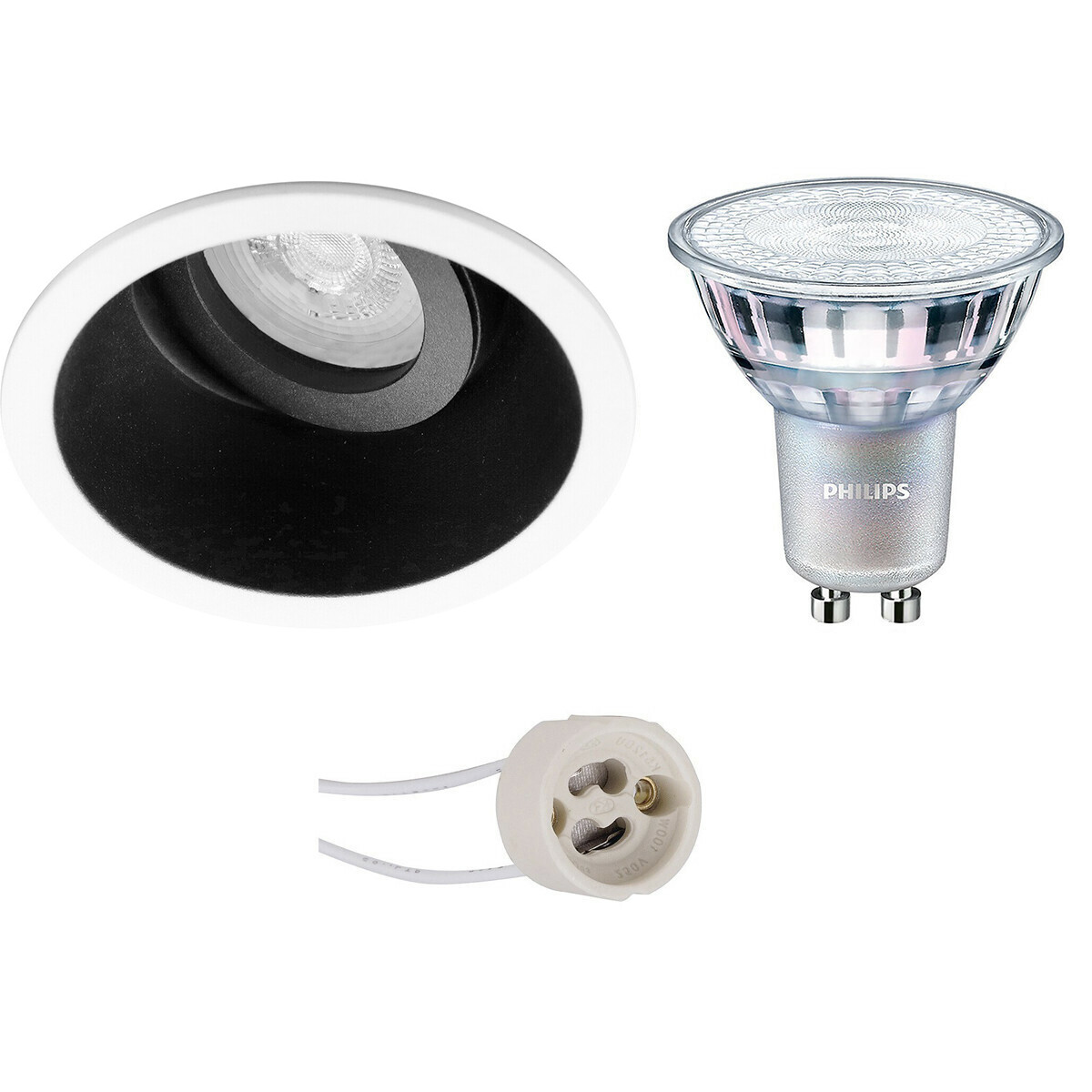 PHILIPS - LED Spot Set - MASTER 927 36D VLE - Pragmi Zano Pro - GU10 Sockel - DimTone Dimmbar - Einbau Rund - Mattschwarz/Weiß - 3.7W - Warmweiß 2200K-2700K - Kippbar - Ø93mm