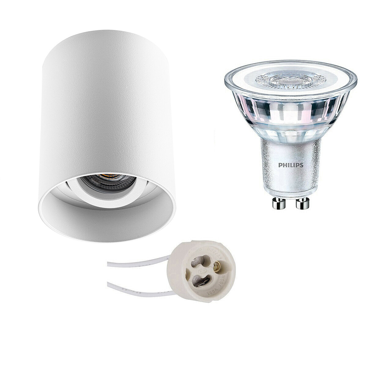 PHILIPS - Aufbauspot Set - CorePro 827 36D - Pragmi Luxina Pro - GU10 Sockel - Aufbau Rund - Mattweiß - 3.5W - Warmweiß 2700K - Deep - Kippbar - Ø90mm