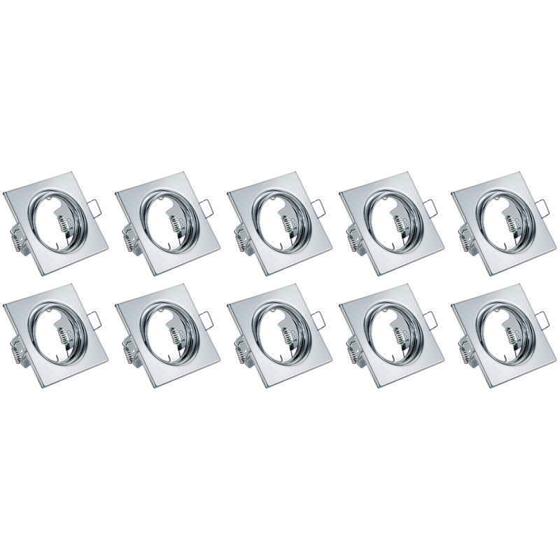 Einbauleuchte 10er Pack - Trion - GU10 Sockel - Einbau Quadratisch - Chrom Aluminium - Kippbar 80mm