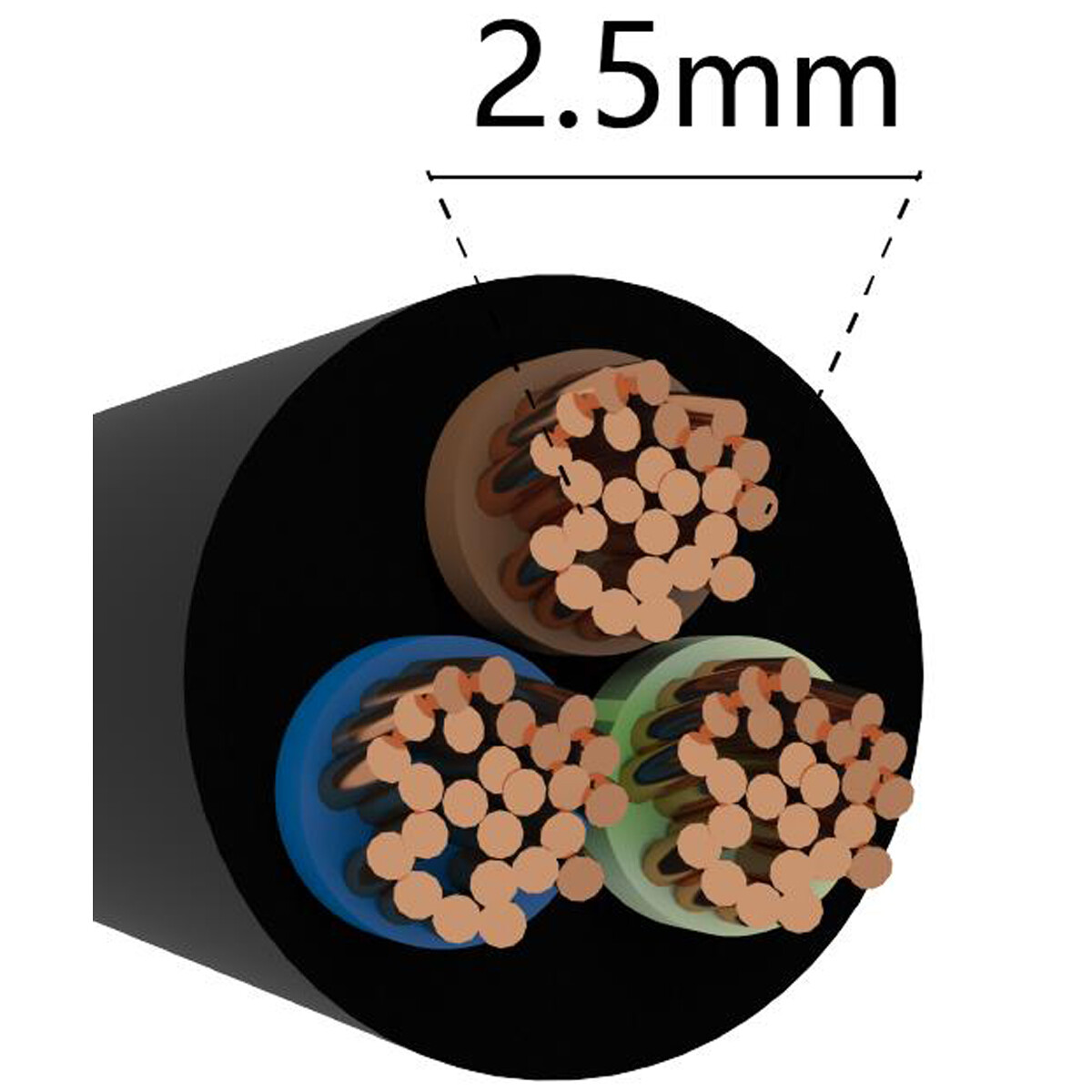 Schlauchleitung - 3x2.5mm - 3-adrig - 100 Meter - Schwarz