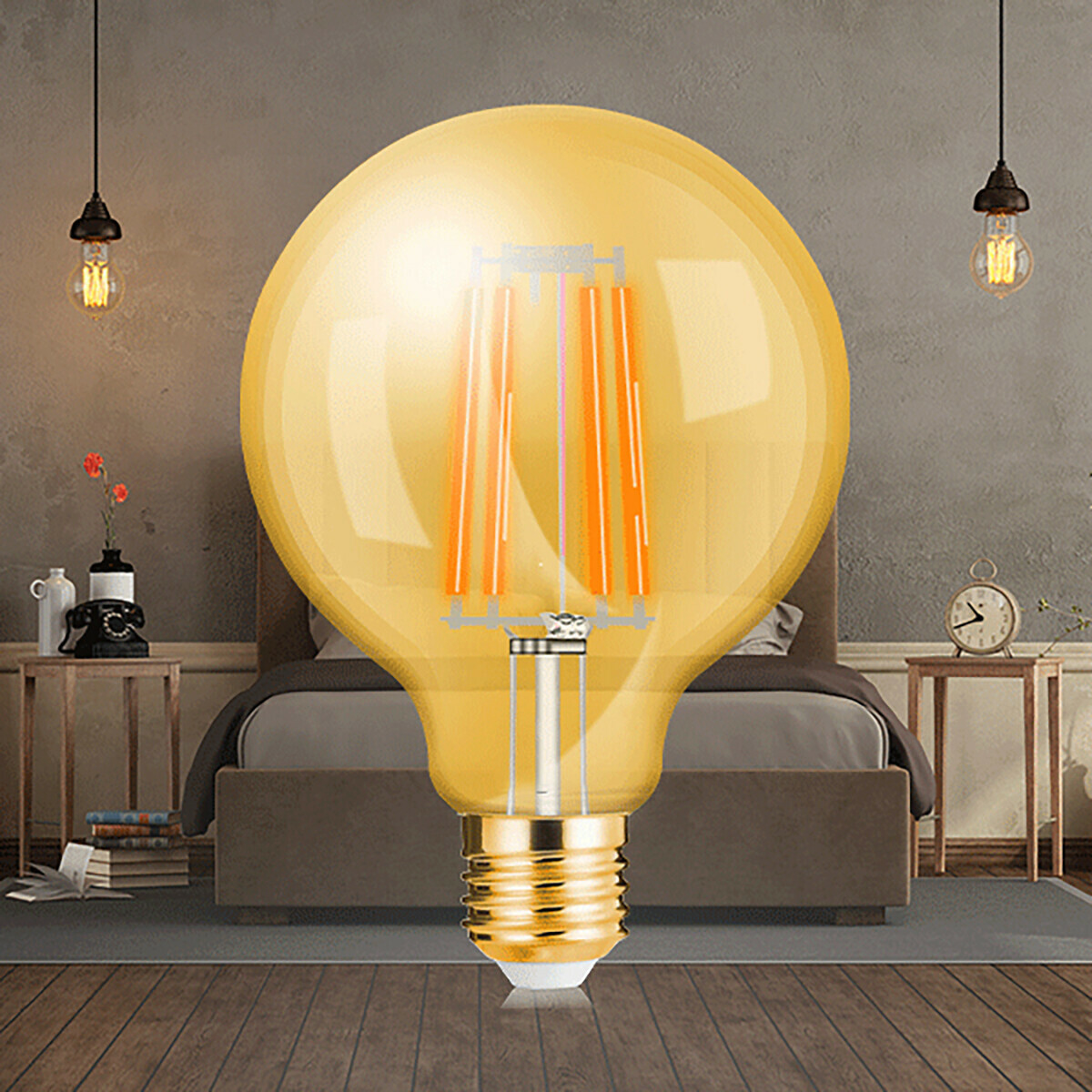 Vorteilspack 10x LED-Lampe E27 Globe Filament - Brinton - Amber 6W 540lm - 822 Sehr Warmweiß 2200K - G125 | Ersatz für 45W