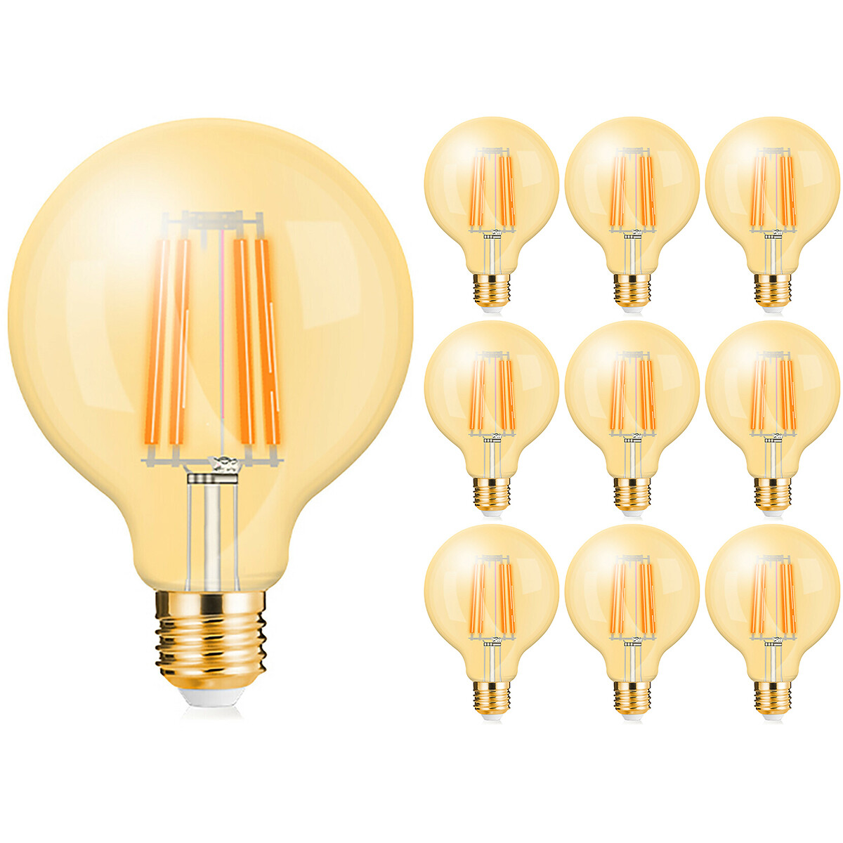 Vorteilspack 10x LED-Lampe E27 Globe Filament - Brinton - Amber 6W 540lm - 822 Sehr Warmweiß 2200K - G125 | Ersatz für 45W