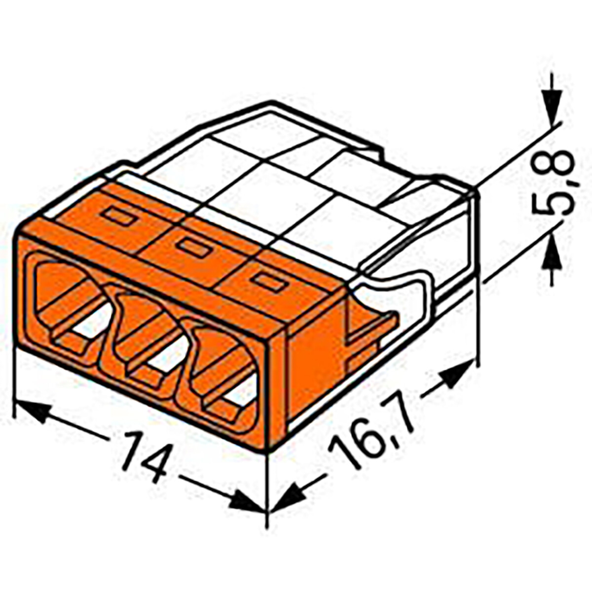 WAGO - Verbindungsklemme - 3-polig - 0,5-2,5mm² - Orange - 50 Stück